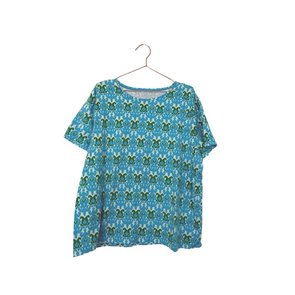 Talbots Teal and Green Patterned Short Sleeve Tee